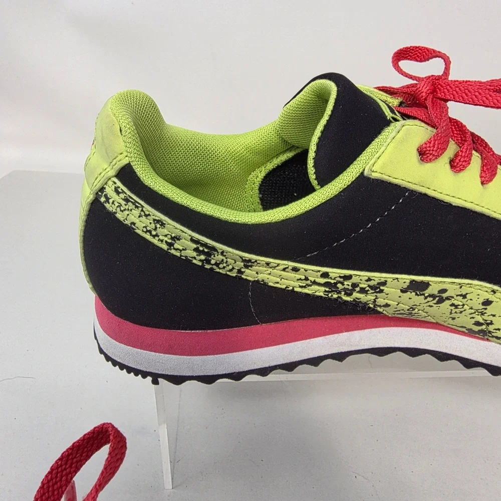 Puma Roma Sneakers Women 5 Black Lime Green Pink Splatter Low Top 359172 01 Good